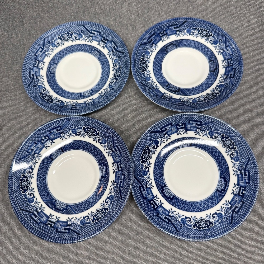 Churchill Vintage Blue Willow Saucers Set of 4 Blue White China Plates England